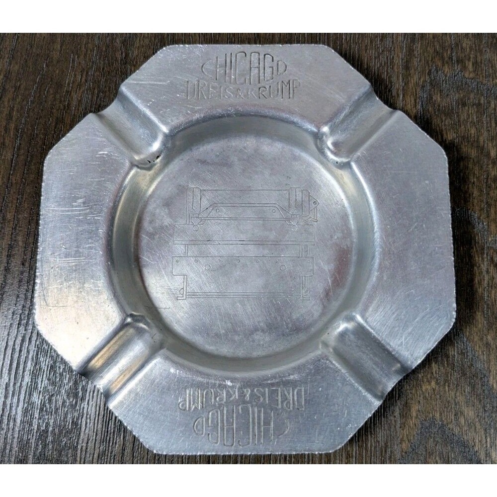 VTG Aluminum Chicago Dreis & Krump Ashtray Silver Engraved Advertising 6"